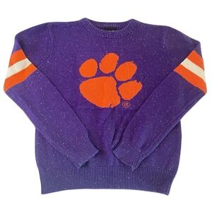 Gen2 Clemson Tigers Kids Purple Flecked Knit Paw‎ Logo Sweater Large 14/16